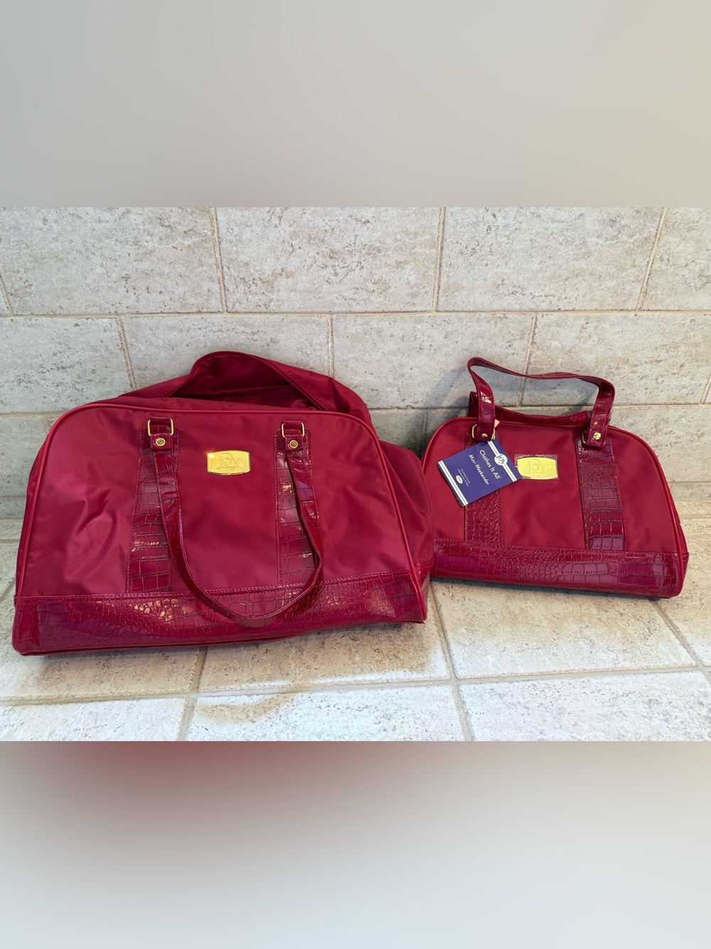 Retired! Joy Mangano Red Weekender and Mini Weekender Travel Bag Set